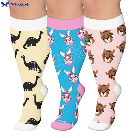 Chaussettes de compression grandes tailles à motifs animaux colorblock - image 0