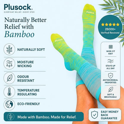 Chaussettes de compression en bambou à rayures jaunes grandes tailles - image 1