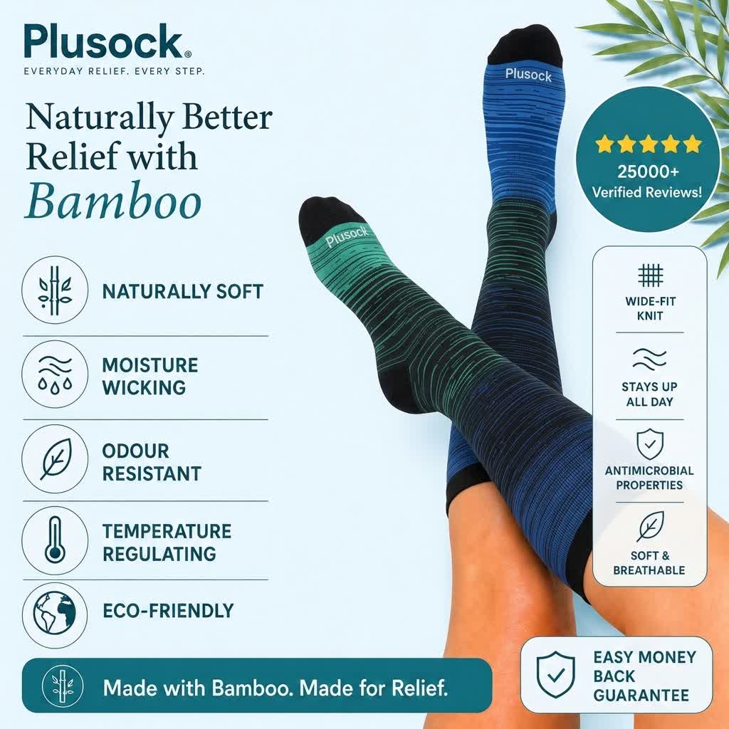 Chaussettes de compression en bambou à rayures bleues grandes tailles - image 1