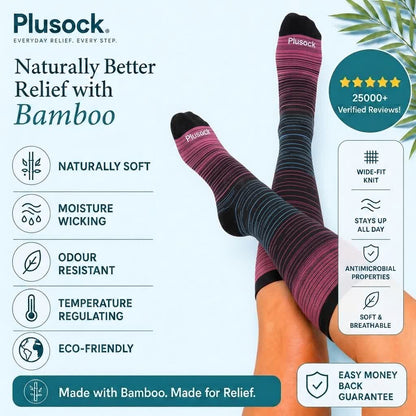 Chaussettes de compression en bambou à rayures Fuchsia grandes tailles - image 1