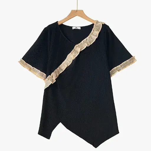 Ensemble haut asymétrique à volants et jupe midi fluide grande taille - Blouse - 6XL - image 4