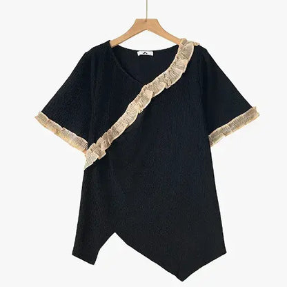 Ensemble haut asymétrique à volants et jupe midi fluide grande taille - Blouse - 6XL - image 4