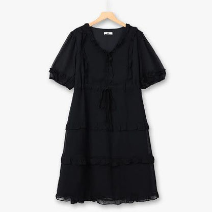 Robe midi romantique à volants pour grandes tailles - Noir - 7XL - image 1