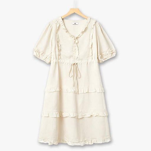 Robe midi romantique à volants pour grandes tailles - Beige - 7XL - image 2