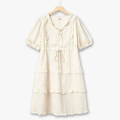 Robe midi romantique à volants pour grandes tailles - Beige - 7XL - image 2