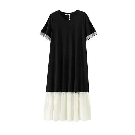 Robe midi grande taille à ourlet contrasté - Noir - 6XL - image 0