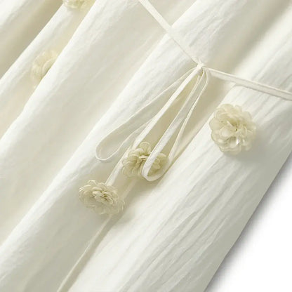 Robe midi ivoire à franges et taille nouée, style bohème doux - image 4
