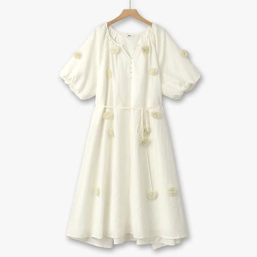 Robe midi ivoire à franges et taille nouée, style bohème doux - Blanc - 6XL - image 0