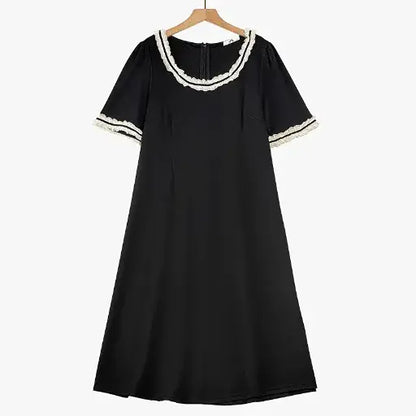 Robe midi en dentelle contrastée grande taille - Noir - 6XL - image 0
