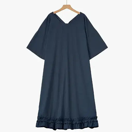 Robe midi marine grande taille à nouer dans le dos et ourlet à volants - Bleu marine - 6XL - image 0