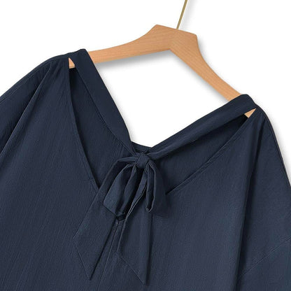 Robe midi marine grande taille à nouer dans le dos et ourlet à volants - image 5