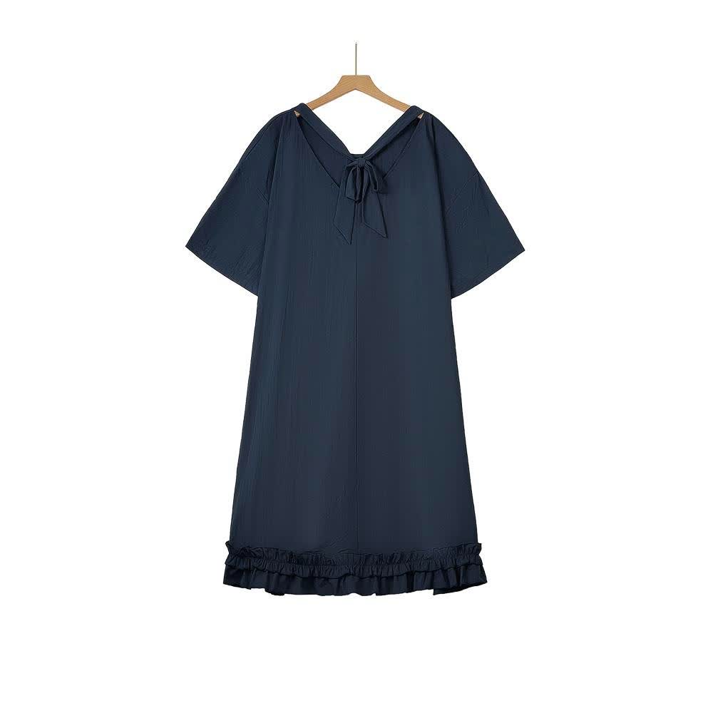 Robe midi marine grande taille à nouer dans le dos et ourlet à volants - image 6