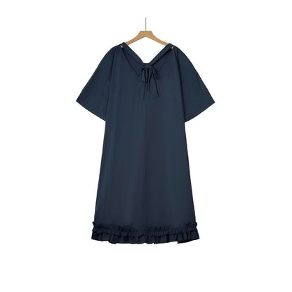 Robe midi marine grande taille à nouer dans le dos et ourlet à volants - image 6