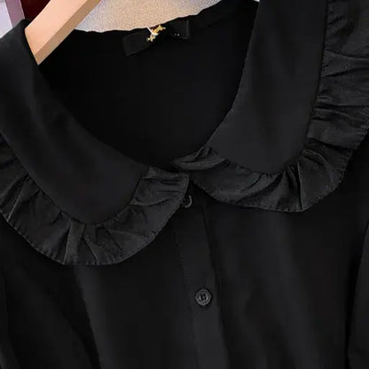 Robe midi grande taille à col volanté et boutons sur le devant - image 1