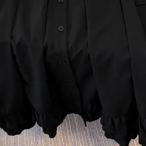 Robe midi grande taille à col volanté et boutons sur le devant - image 4