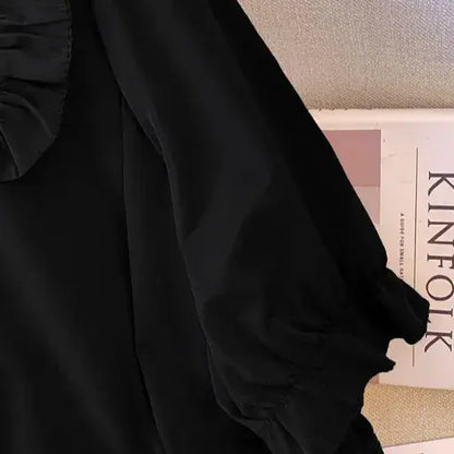 Robe midi grande taille à col volanté et boutons sur le devant - image 2
