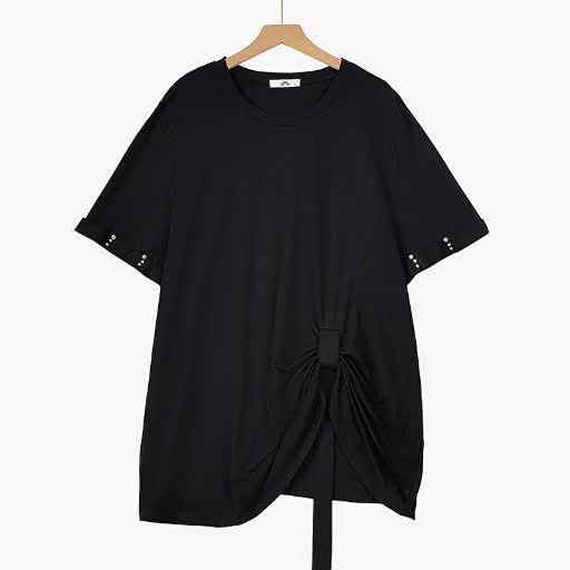 Ensemble jupe midi à manches courtes froncées et nœud latéral grande taille - Blouse - 6XL - image 1