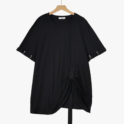Ensemble jupe midi à manches courtes froncées et nœud latéral grande taille - Blouse - 6XL - image 1