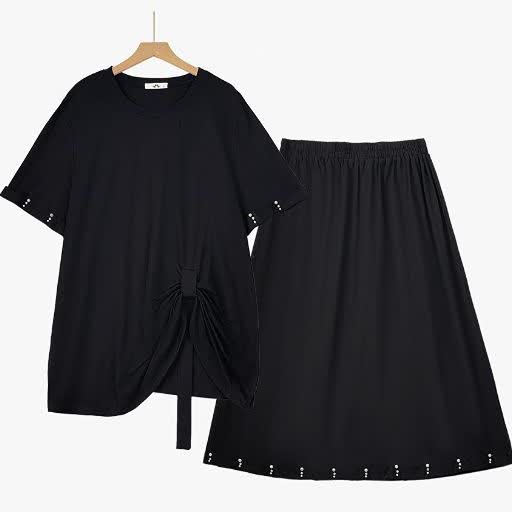 Ensemble jupe midi à manches courtes froncées et nœud latéral grande taille - Ensemble de 2 pièces - 6XL - image 0