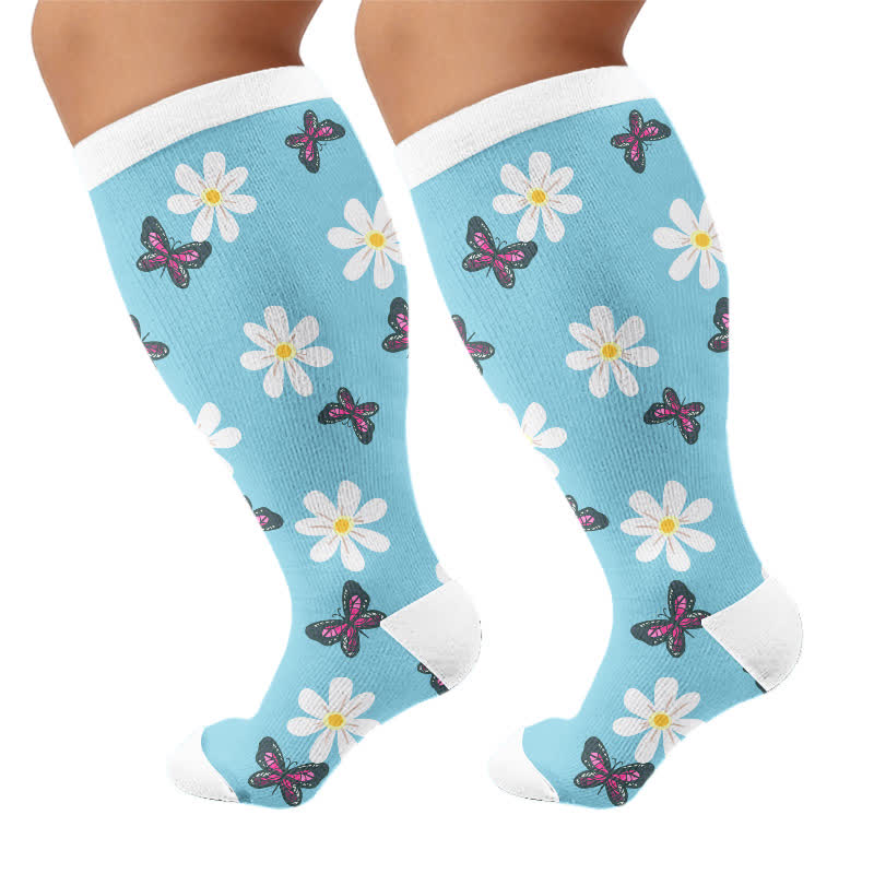 Chaussettes de compression Daisy Butterfly grandes tailles - Bleu - 4XL - image 10
