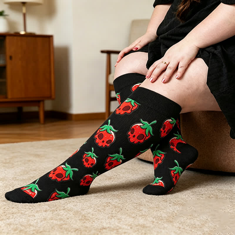 Chaussettes de compression roses à tête de mort et marguerite grande taille - Noir - 4XL - image 2