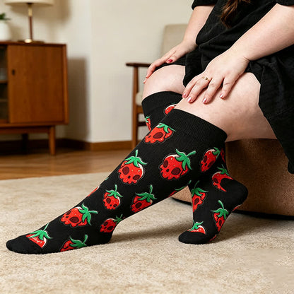 Chaussettes de compression roses à tête de mort et marguerite grande taille - Noir - 4XL - image 2