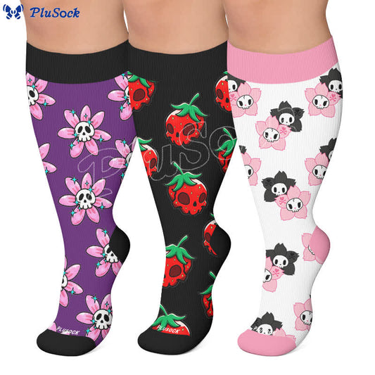 Chaussettes de compression roses à tête de mort et marguerite grande taille - image 0