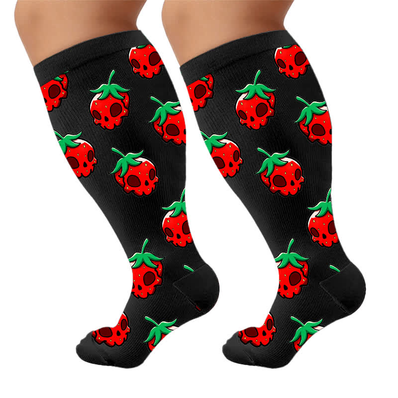 Chaussettes de compression roses à tête de mort et marguerite grande taille - image 9