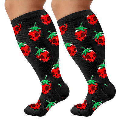 Chaussettes de compression roses à tête de mort et marguerite grande taille - image 9