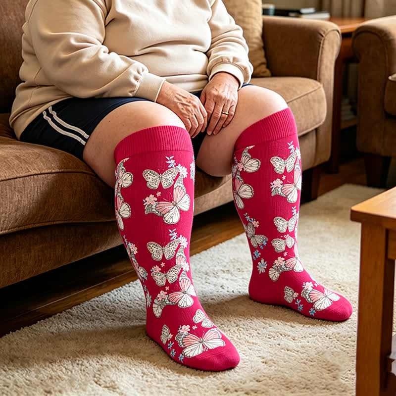 Chaussettes de compression fleuries grandes tailles - Rouge - 4XL - image 2