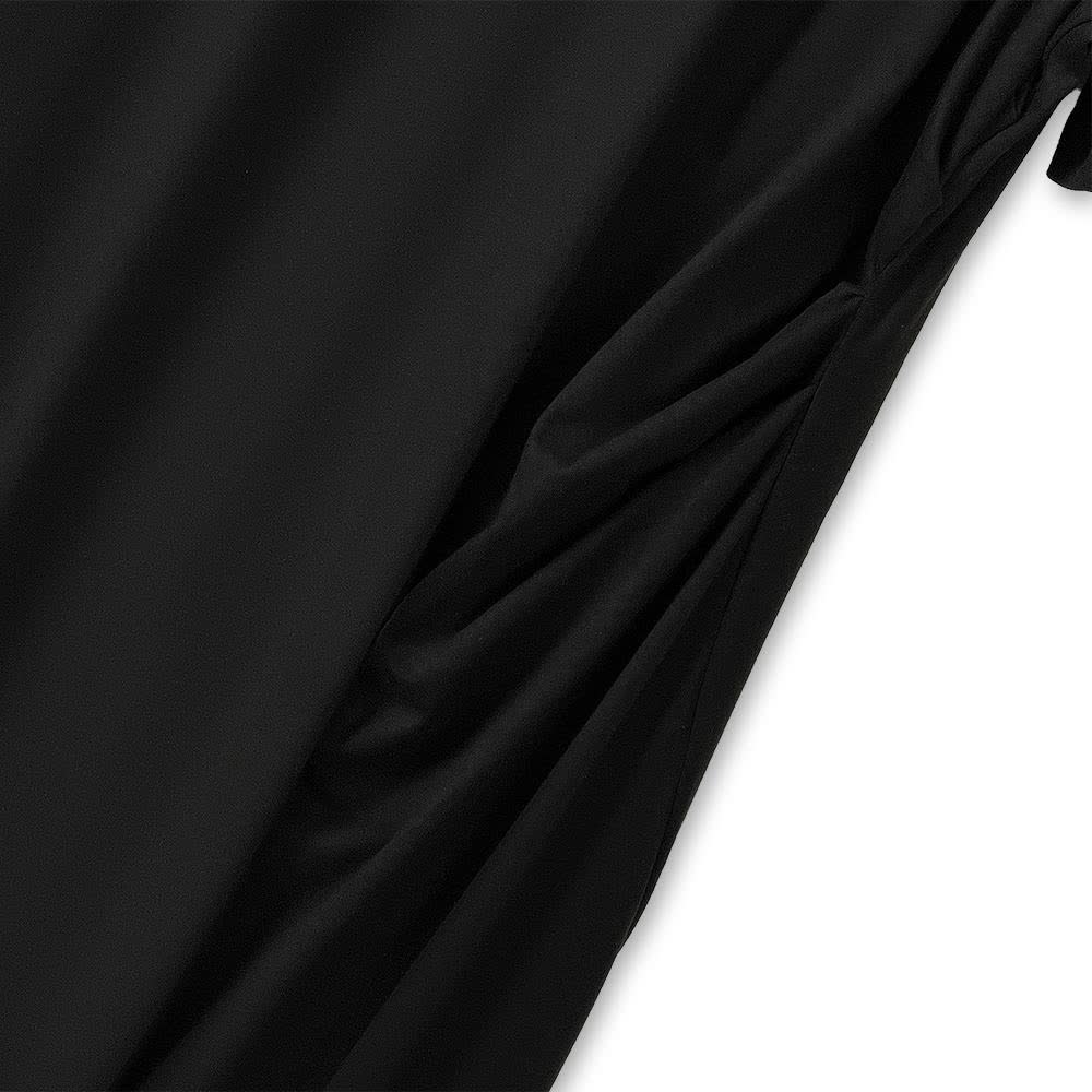 Robe midi grande taille à taille froncée, col en V en maille et manches courtes - image 6