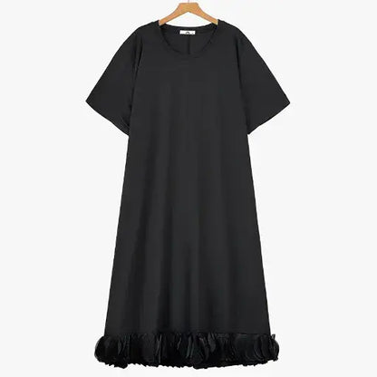 Robe midi modeste à col rond et manches courtes grande taille - Noir - 6XL - image 0