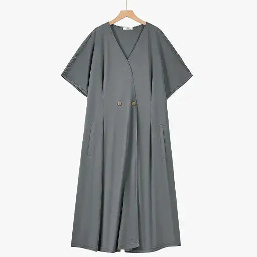 Robes d'été grandes tailles à manches courtes chauve-souris et coupe ample avec poches - Gris - 6XL - image 0