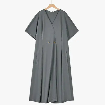 Robes d'été grandes tailles à manches courtes chauve-souris et coupe ample avec poches - Gris - 6XL - image 0