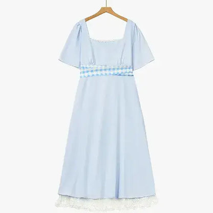 Robe midi d'été légère grande taille, coupe trapèze, col carré - Bleu - 3XL - image 0