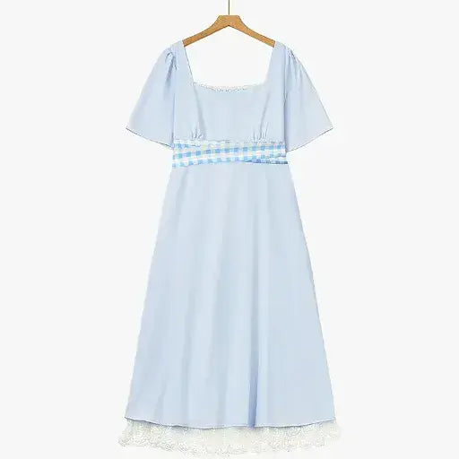 Robe midi d'été légère grande taille, coupe trapèze, col carré - Bleu - 3XL - image 0