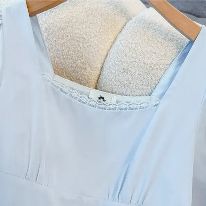 Robe midi d'été légère grande taille, coupe trapèze, col carré - image 1