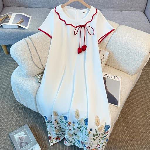 Robe midi fleurie à manches courtes et à franges grande taille - image 1