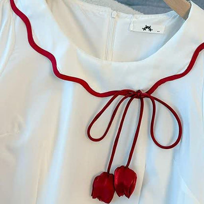 Robe midi fleurie à manches courtes et à franges grande taille - image 2