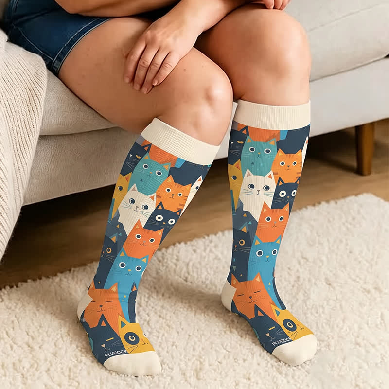 Chaussettes de compression grandes tailles à motifs chat et chien - image 1