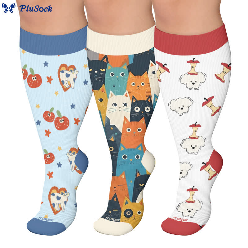 Chaussettes de compression grandes tailles à motifs chat et chien - image 0