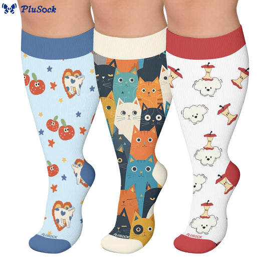 Chaussettes de compression grandes tailles à motifs chat et chien - image 0