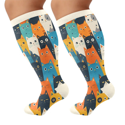 Chaussettes de compression grandes tailles à motifs chat et chien - Beige - 4XL - image 8