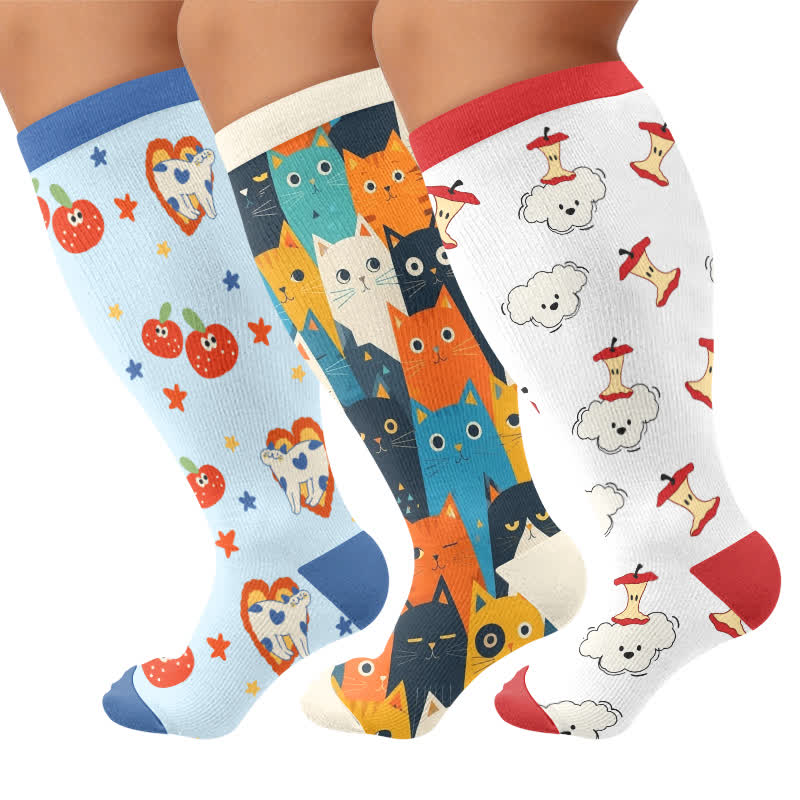 Chaussettes de compression grandes tailles à motifs chat et chien - image 4