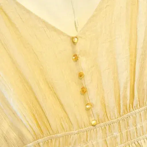 Robe midi grande taille à col V, manches bouffantes courtes et taille empire - image 1