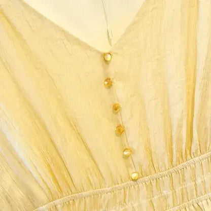 Robe midi grande taille à col V, manches bouffantes courtes et taille empire - image 1