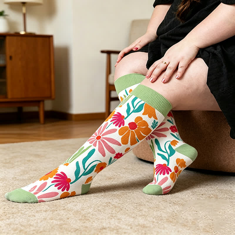 Chaussettes de compression grandes tailles à motif paresseux botanique - Vert - 4XL - image 2