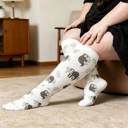 Chaussettes de compression grandes tailles à motif paresseux botanique - Blanc - 4XL - image 3