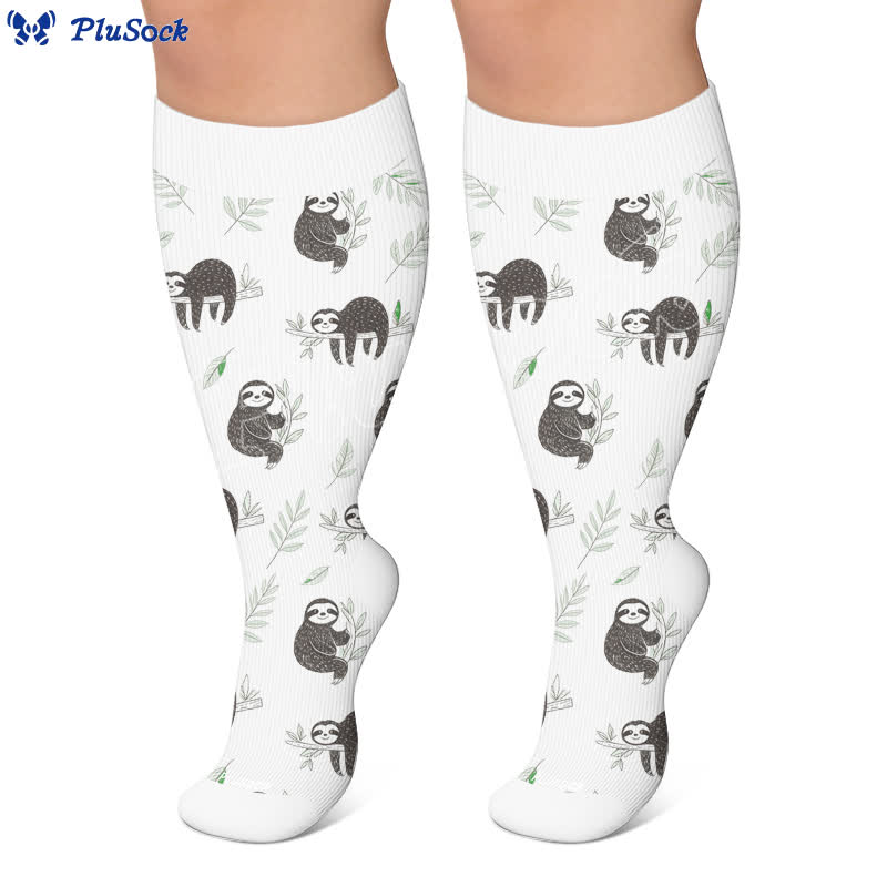 Chaussettes de compression grandes tailles à motif paresseux botanique - image 6