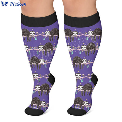 Chaussettes de compression grandes tailles à motif paresseux botanique - image 4